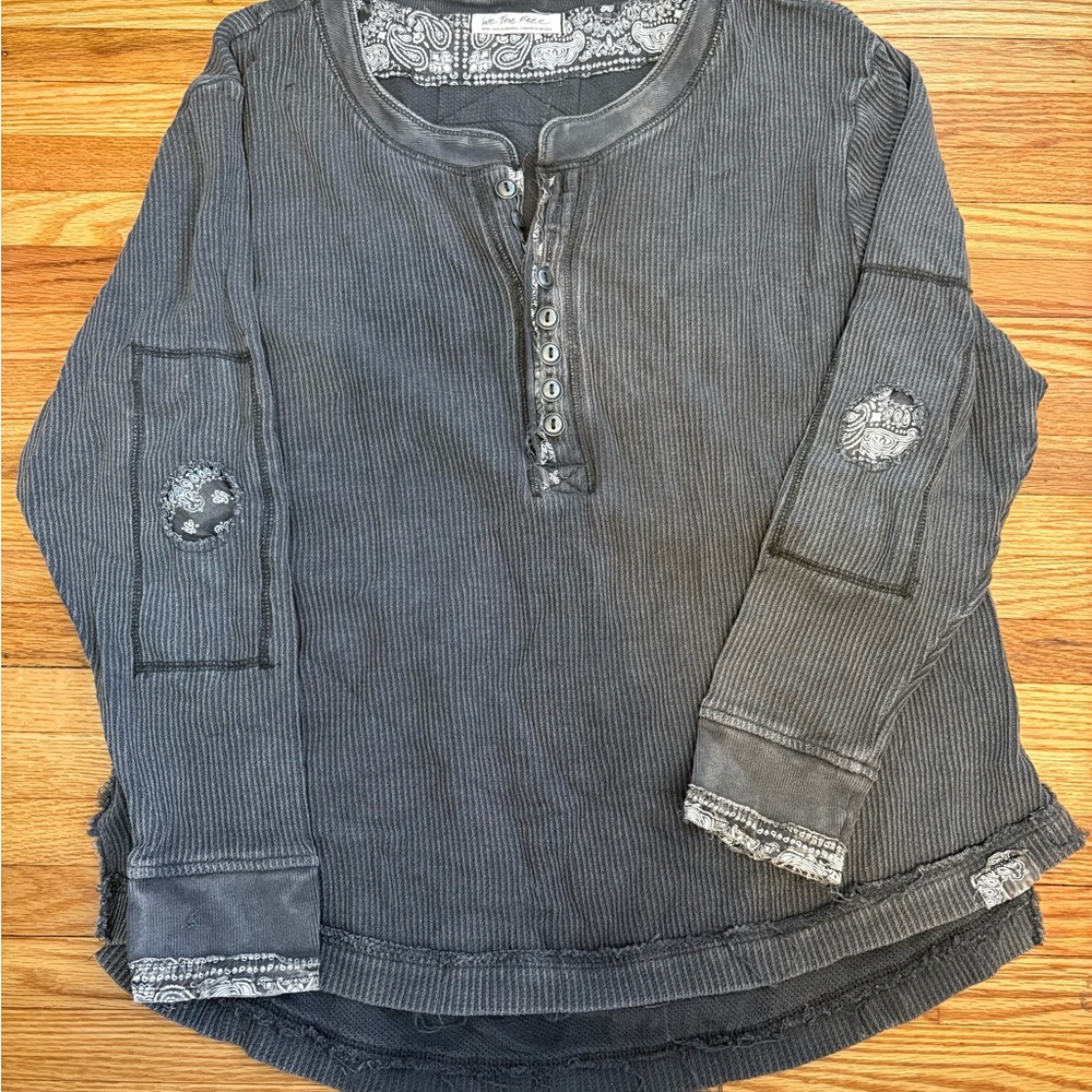 Gray Henley Shirt with Bandana Detailing